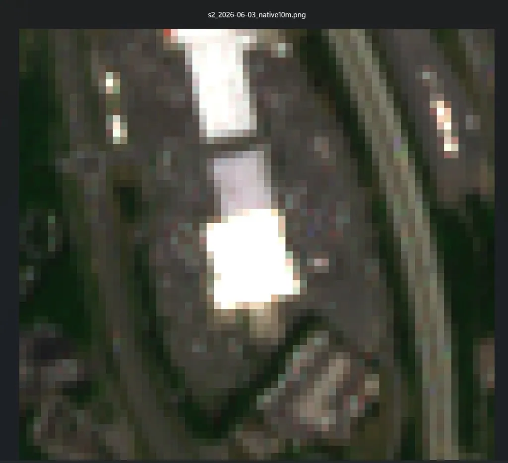 Native 10 metre Sentinel-2 optical image of the same Walmart location